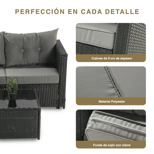 Seccional Intercambiable 3 Cuerpos Terraza Sofa + Mesa gris