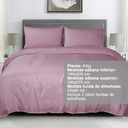 Sábana Broderie King Lila