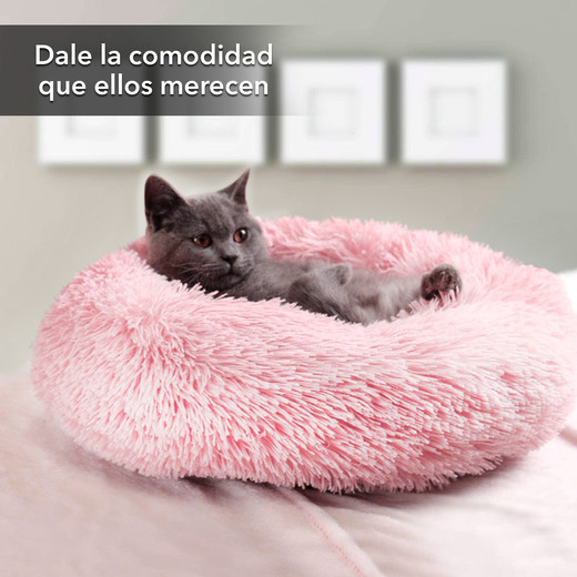 Cama Mascotas Antiestres Circular Felpa S Rosado