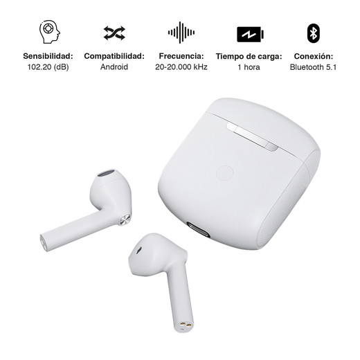 Audífonos Earbuds Reisen V2 Bluetooth IPX4 Blanco