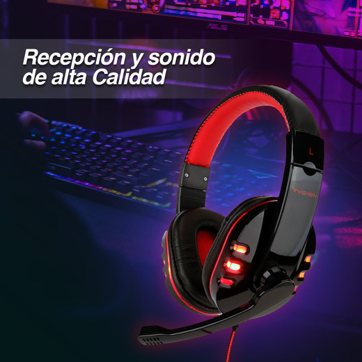 Audífonos Gamer G04L Luces Led con Micrófono Rojo