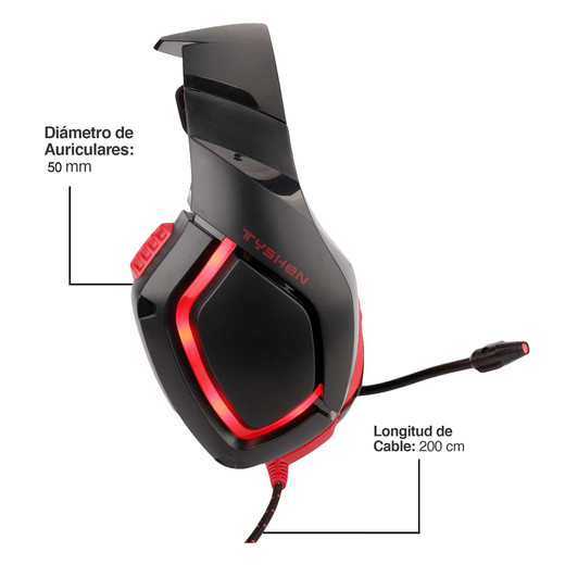 Audífonos Gamer L1B Luces Led con Micrófono Rojo