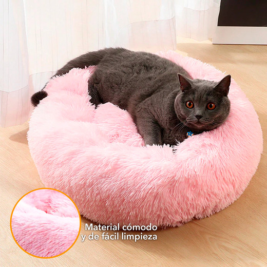 Cama Mascotas Antiestres Circular Felpa S Rosado