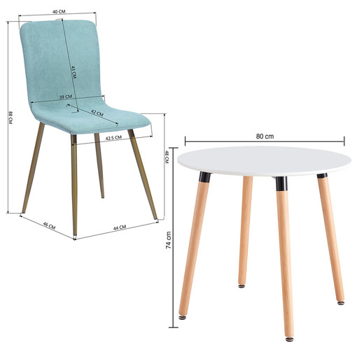 Comedor 4P Emily 80X74 + Sillas Gold Juliet Menta