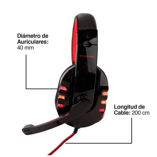 Audífonos Gamer G04L Luces Led con Micrófono Rojo