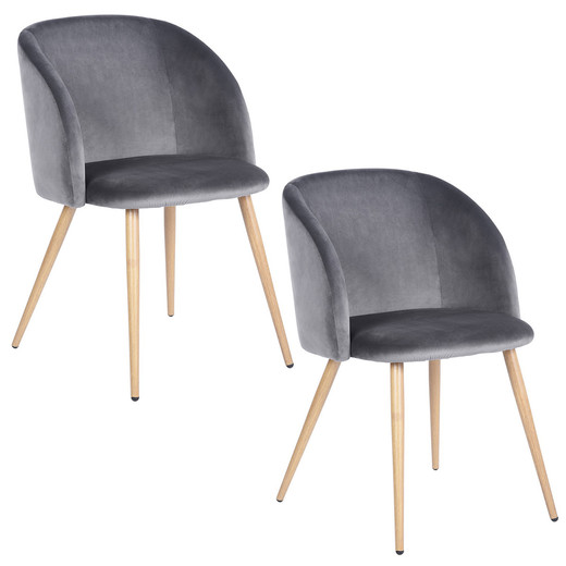 Pack 2 Sillas Comedor Lounge Terciopelo Gris