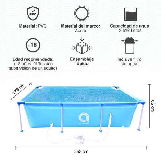 Piscina con Filtro 2612L 66x179x258 cm Celeste