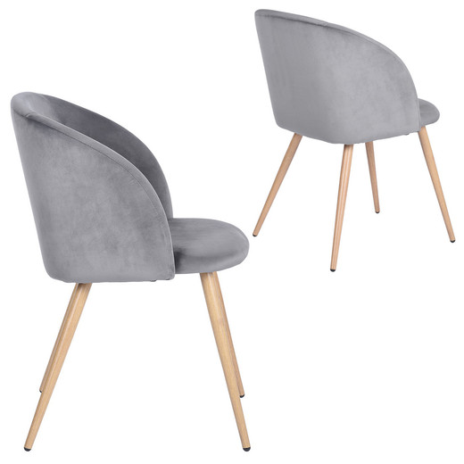 Pack 2 Sillas Comedor Lounge Terciopelo Gris