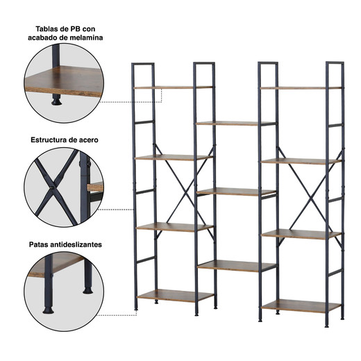 Estante Multinivel Industrial Café 50x125x27 cm