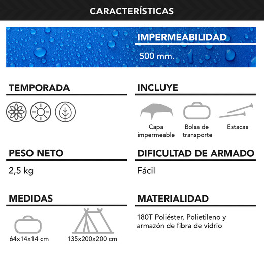 Carpa 4 Personas Camping Outdoor Azul