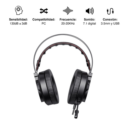 Audífonos Gamer RGB H654 con Micrófono Negro