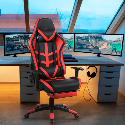 Silla Gamer Racing Reclinable 180° Reposapiés Rojo