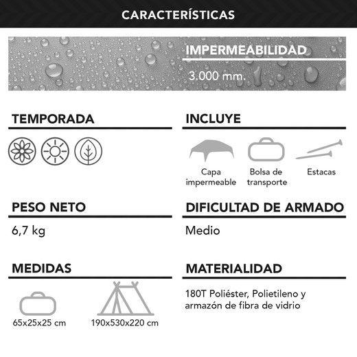 Carpa 8 Personas Camping Outdoor Gris