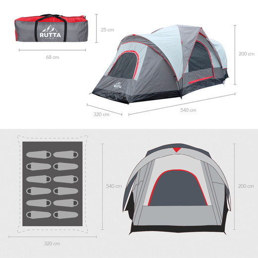 Carpa 12 Personas Camping Outdoor Gris