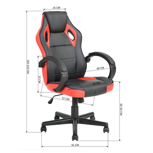 Silla Gamer PU Ergonómica - Rojo