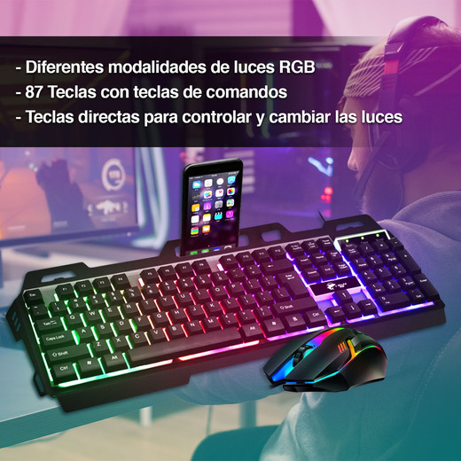 Pack Teclado Metal RGB + Mouse 1600dpi Gamer Negro