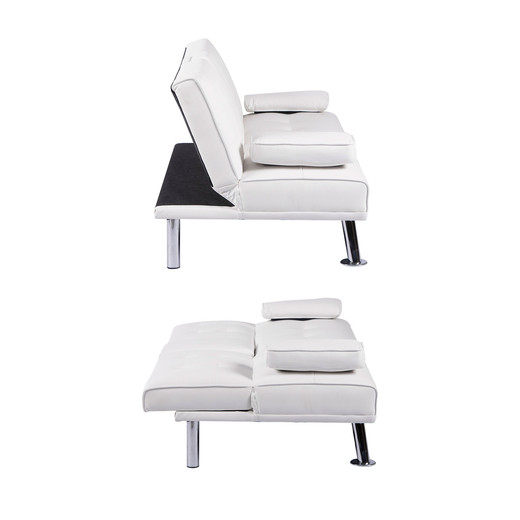 Futón con Apoya Vasos de PU 72x79x167 cm Blanco