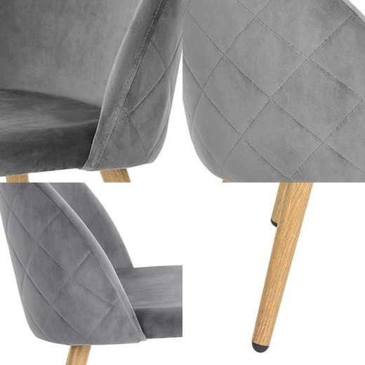 Comedor 4P Nórdico Eames 110X80 + Sillas Terciopelo Grises
