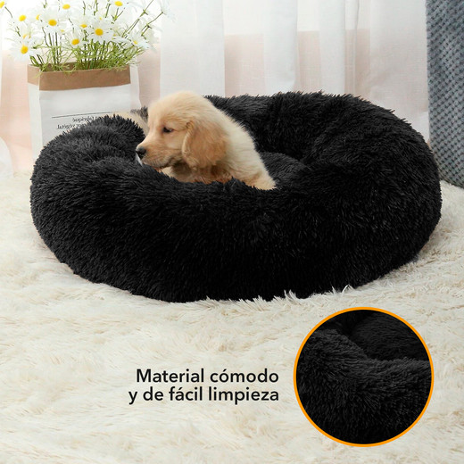 Cama Mascotas Antiestres Circular Felpa M Gris