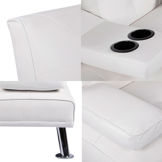 Futón con Apoya Vasos de PU 72x79x167 cm Blanco
