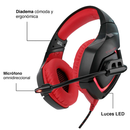 Audífonos Gamer L1B Luces Led con Micrófono Rojo
