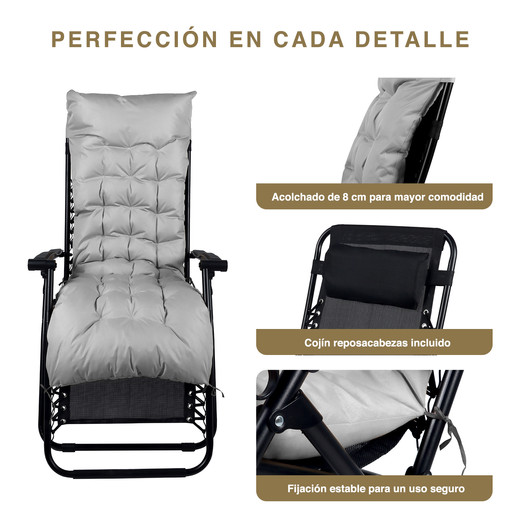 Reposera Plegable con Acolchado - Gris