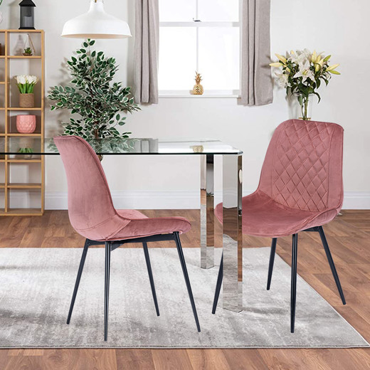 Pack 2 Sillas de Comedor de Terciopelo Rosado