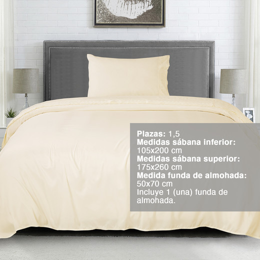 Sábana Broderie 1,5 Plazas Crema