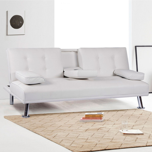 Futón con Apoya Vasos de PU 72x79x167 cm Blanco