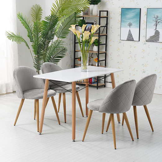 Comedor 4P Nórdico Eames 110X80 + Sillas Terciopelo Grises