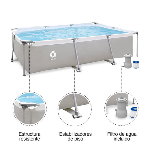 Piscina con Filtro 3701 Litros 65x207x300 cm Gris