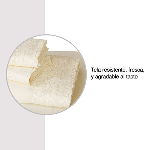 Sábana Broderie 1,5 Plazas Crema