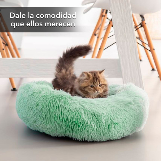 Cama Mascotas Antiestres Circular Felpa M Verde