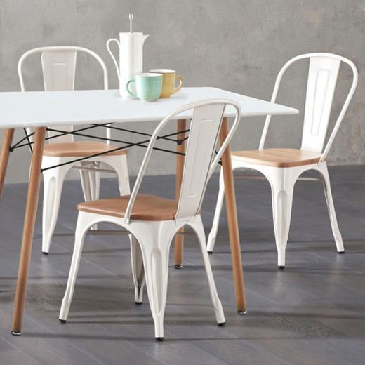 Comedor 4P Nórdico Eames 110X80 + Sillas Tolix Blancas