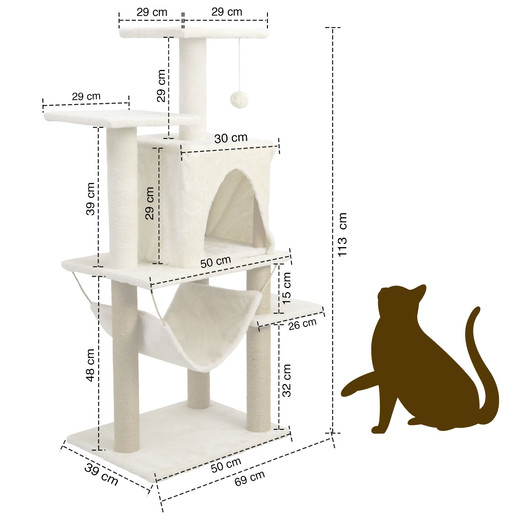 Torre Rascador Para Gatos Casa-Hamaca 113cm Beige