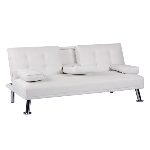 Futón con Apoya Vasos de PU 72x79x167 cm Blanco
