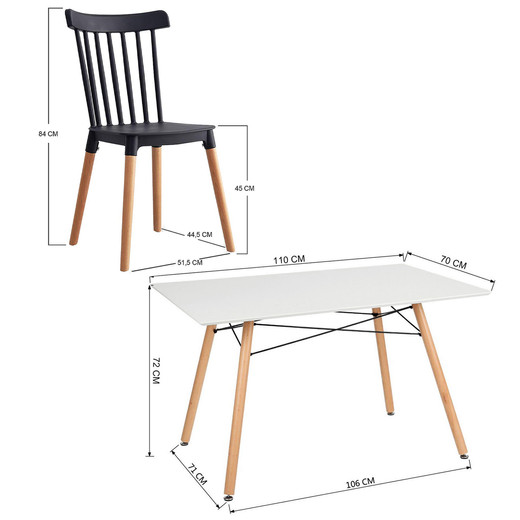Comedor 4P Nórdico Eames 110X80 + Sillas Classic Negro