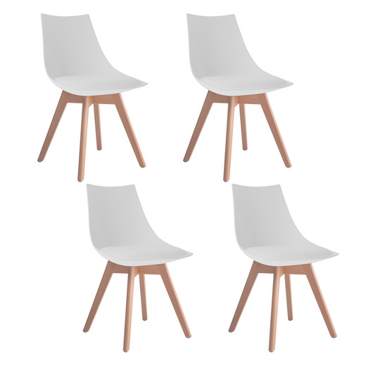 Pack 4 Silla Comedor con Patas de Madera Blanco