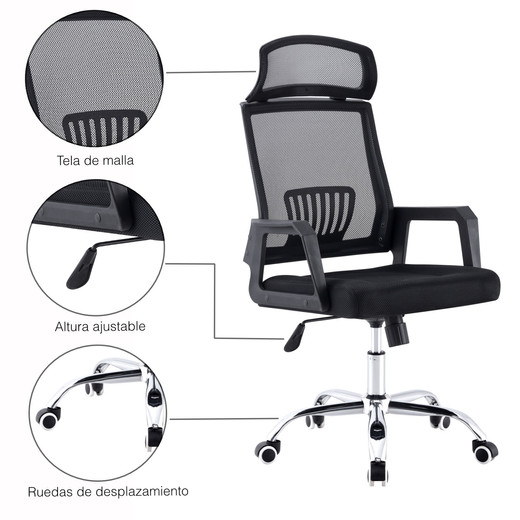Silla de Oficina Respaldo Transpirable Negro