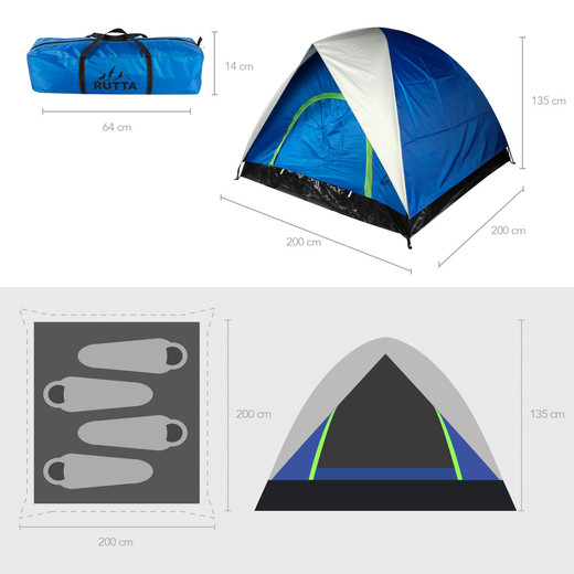 Carpa 4 Personas Camping Outdoor Azul
