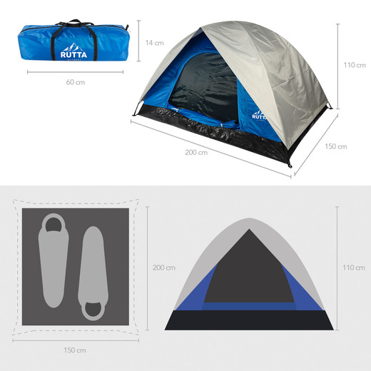 Carpa 2 Personas Camping Outdoor Azul