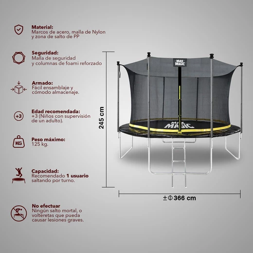 Cama Elástica 366 cm (12 Ft) Negro