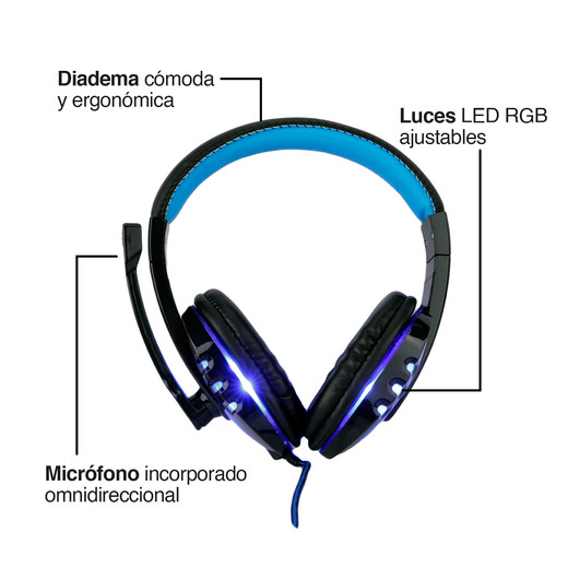 Audífonos Gamer G04L Luces Led con Micrófono Azul