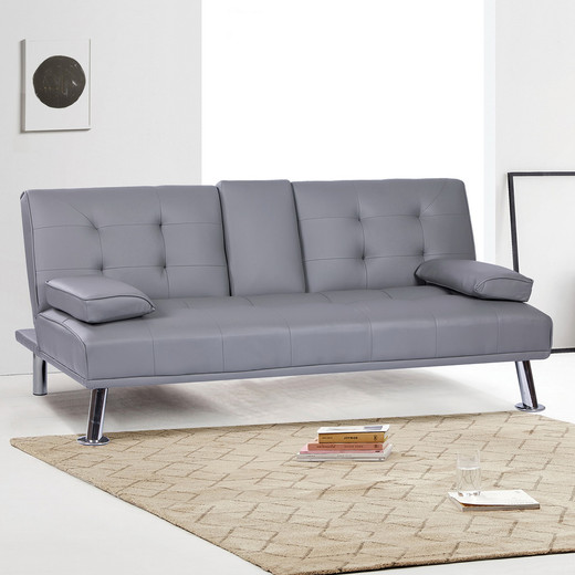 Futón con Apoya Vasos de PU 72x79x167 cm Gris
