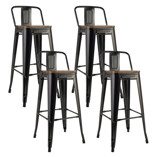 Pack 4 Pisos de Bar Tolix Asiento de Madera Negro