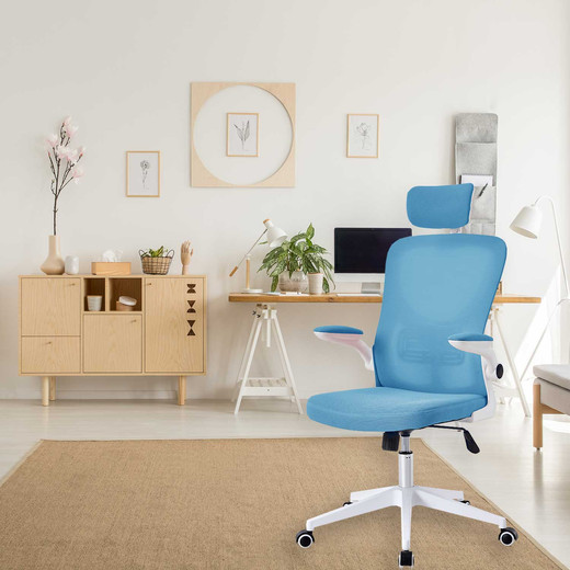 Silla de Oficina con Reposa Brazos y Cabeza Azul