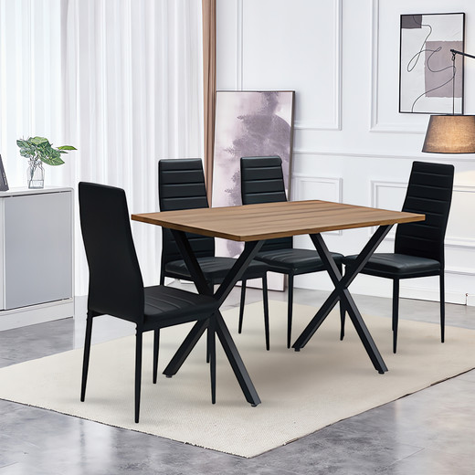 Comedor Bristol Mesa 75x70x120 4 Sillas PU Negro