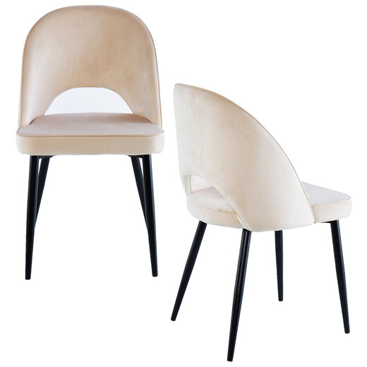 Pack 2 Sillas de Comedor de Terciopelo Oval Beige