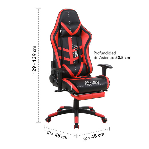 Silla Gamer Racing Reclinable 180° Reposapiés Rojo