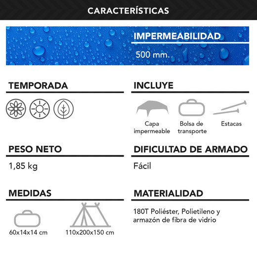 Carpa 2 Personas Camping Outdoor Azul